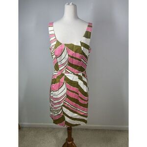 Trina Turk Pink Green And White Striped Safari Print Dress Size‎ 8 Cruise Beach